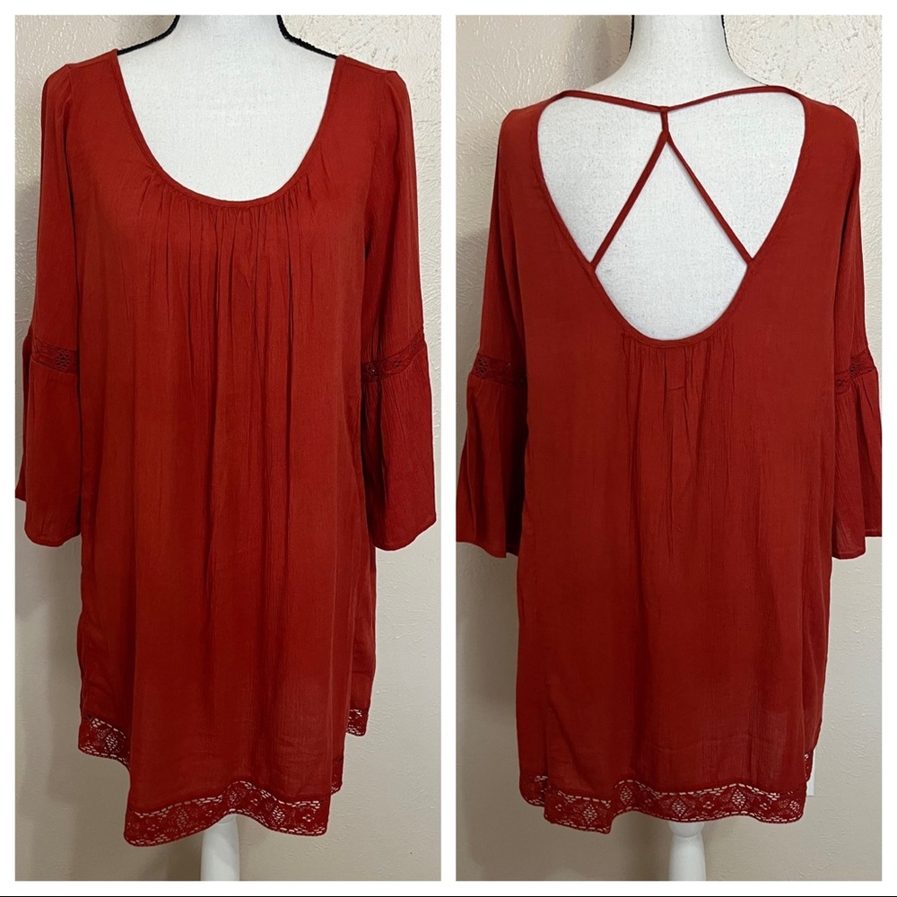 NWT Aerie Burnt Orange Crossback Peasant Dress Women’s Size Small